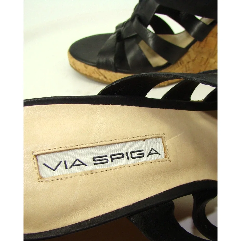 NEW Via Spiga Italy Black Gladiator Cork Wedge Heels Sandals Size 10M   C114